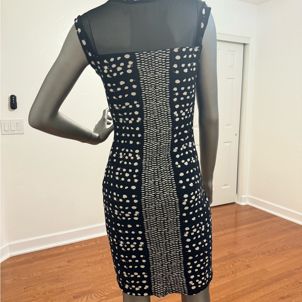 Weston Wear Polka Dot black & White Sleeveless Knee Length Dress Sheer Insets